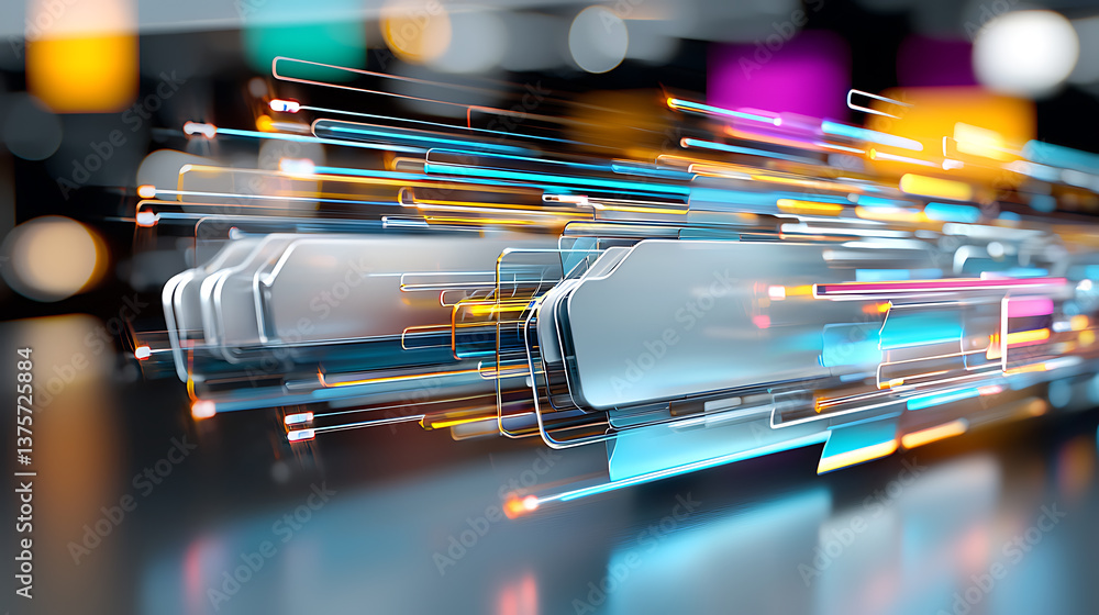 Poster dynamic motion of futuristic technology digital space abstract art modern environment close-up view 