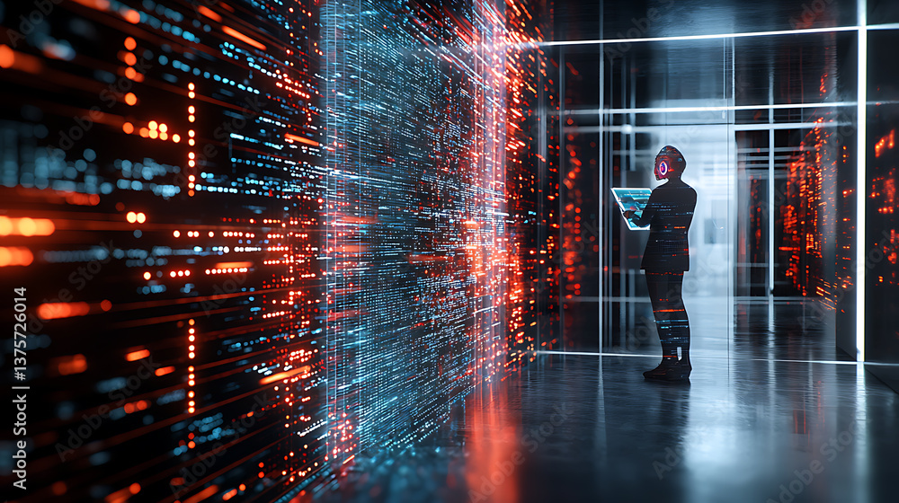 Poster data visualization event cyber space digital art futuristic environment side view technology concept