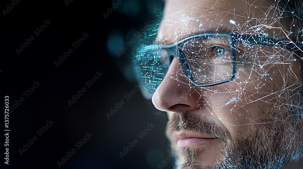Aufkleber innovative technology visualization of a data scientist in futuristic environment close-up perspecti