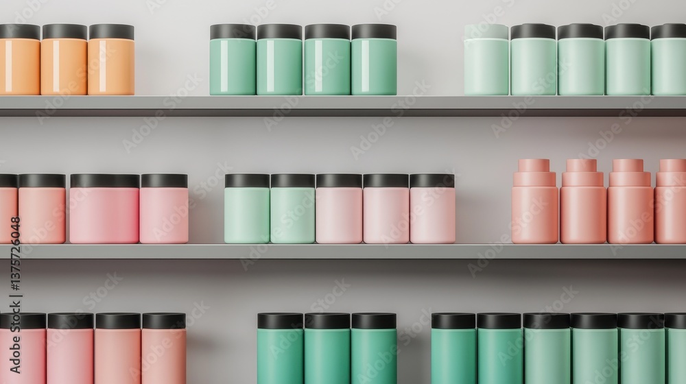Aufkleber colorful containers in various shades on a minimalist shelf display for stylish organization and dec