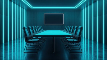 Modern Conference Room with Neon Lighting and Sleek Design for Corporate Meetings and Presentations