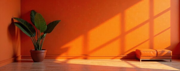 Dark orange accent wall in a studio, bold colors, art studio