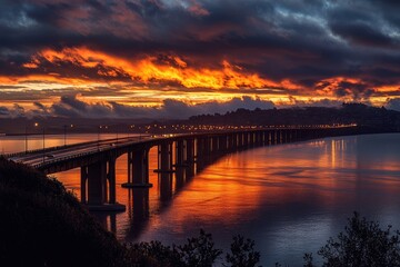 Benicia Sunrise. Bay Area's Iconic Bridge in California Coastline