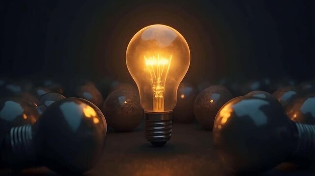 Great unique ideas represented by a lit light bulb, promotions marketing and advertising concept
