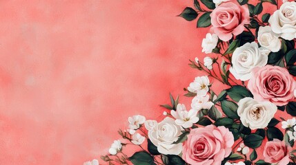 Beautiful Floral Arrangement with Roses and White Flowers on a Soft Coral Background for Elegant Designs