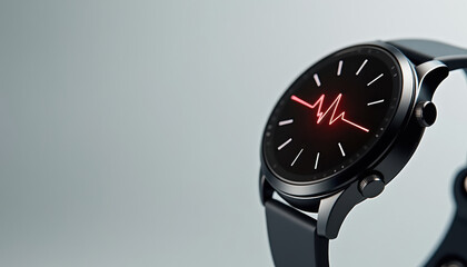 Modern smartwatch with heartbeat display and minimalist design with copy space