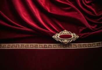 A close up of a red fabric with a gold buckle.