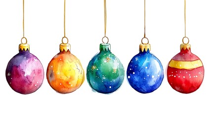 Watercolor Christmas Ornaments, Hanging
