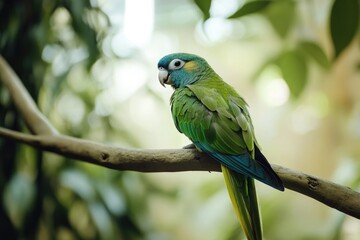 Fototapeta premium Blue Crowned Conure. Colorful Parrot Perched on White Background