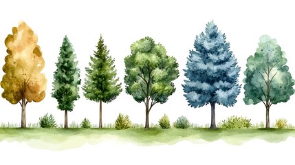 Watercolor Trees Landscape Illustration