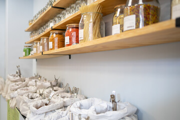Zero waste grocery store displaying food in sustainable reusable containers
