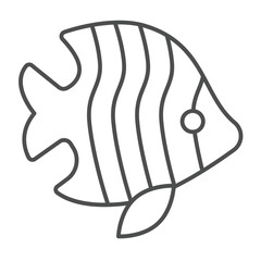 Tropical fish thin line icon, eco tourism concept. Vector graphics. Underwater rare striped fish, fishery sign on white background, outline style icon for mobile or web design.