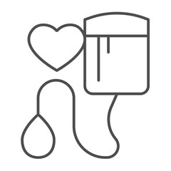 Dropper with heart and drop of blood thin line icon, charity concept. Vector graphics. Blood donation sign on white background, outline style icon for mobile or web design.