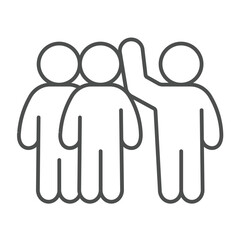 Activist man and community thin line icon, charity concept. Vector graphics. Volunteer with people group sign on white background, outline style icon for mobile or web design.