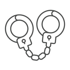 Police steel handcuffs thin line icon, law enforcement concept. Vector graphics. Policeman tool, bandit catching sign on white background, outline style icon for mobile or web design.