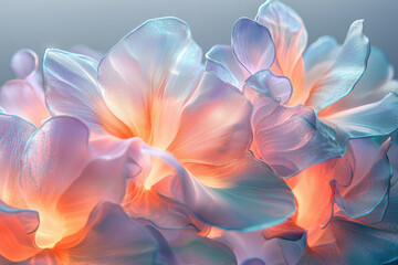 Glowing, translucent petals of a flower, ethereal and dreamlike in appearance.