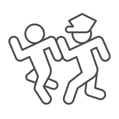 Sheriff man catching human thin line icon, law enforcement concept. Vector graphics. Policeman running to catch bandit sign on white background, outline style icon for mobile or web design.