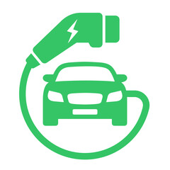 Plug icon symbol and electric car, hybrid vehicle charging point logo. Green energy and eco-friendly car concept, charger connector and charging station icon. vector illustration.