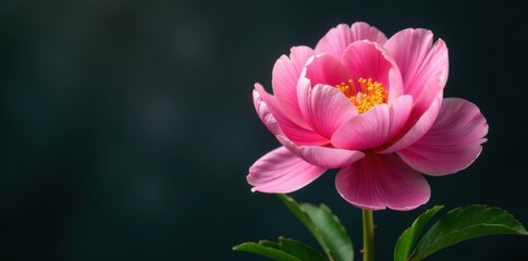 Obraz premium Pink peony stem with leaves , greenery, pink