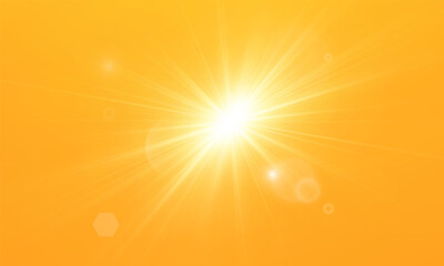 Obraz premium Warm sun on a yellow background. Leto.bliki solar rays