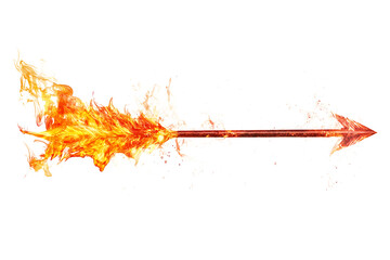 A flaming arrow flying through the air with a black background and bright orange and yellow flames
