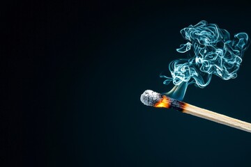 Burning Matchstick with Blue Smoke on Dark Background