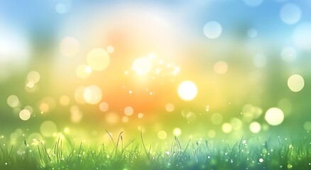 Obraz premium Dreamy Landscape with Green Grass, Bokeh Lights, and Soft Color Palette