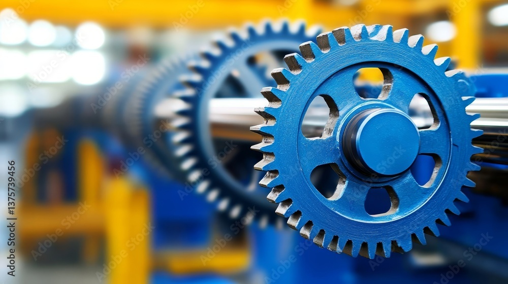 Poster a close-up view of interlocking gears and mechanical components related to engineering and technolog