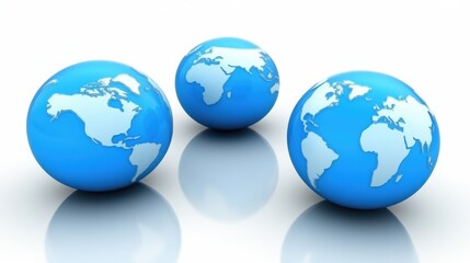 Three Blue Globes on White Background 3D Render