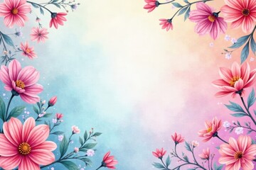 Fototapeta premium Watercolor background with blended pastel colors and abstract floral elements, Abstract, Watercolor