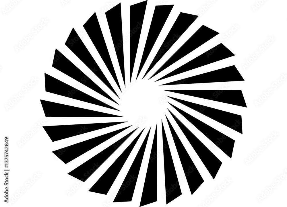 Poster a strict round pattern made of sharp rays. swirled vector design element black on white background. 