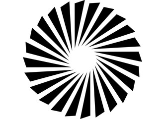 A strict round pattern made of sharp rays. Swirled vector design element black on white background. Abstract ring. Vector spiral background.