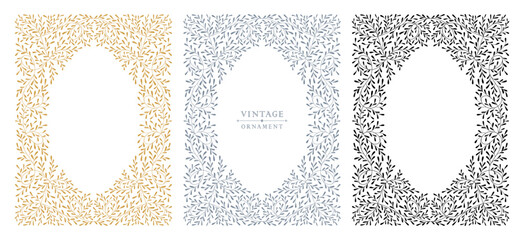 Collection of floral luxury frames, vintage vector borders, corners with ornate swirls. Old pattern for greeting card, wed invitation, menu, royal certificate, graphic design element, packaging, cover