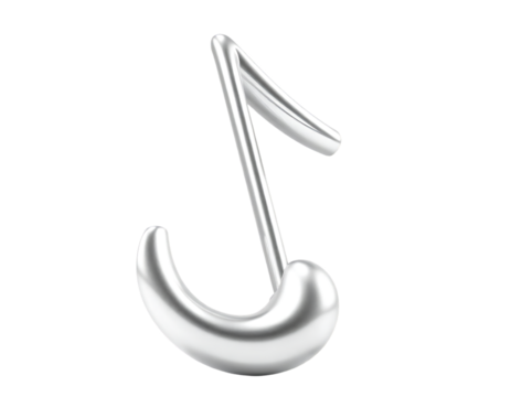 Silver Musical Note Isolated on Transparent Background
