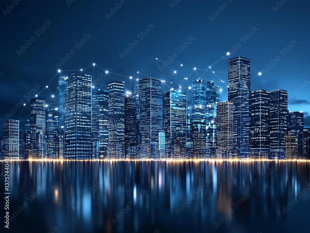 Aufkleber a low poly wireframe wi-fi smart city or network illustration featuring building automation with a c