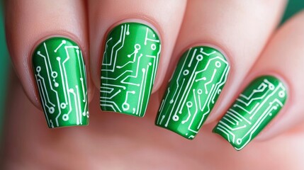 The intersection of technology and fashion is showcased in Ai Generated semiconductor nail art designs