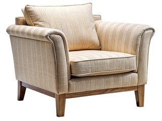 Elegant Beige Armchair with Wooden Legs and Striped Upholstery Comfortable Home Furniture Accent Chair