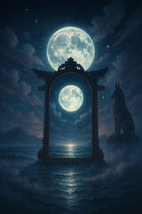 A template like building against a double moon