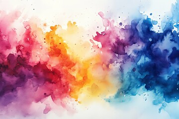 Obraz premium Vibrant watercolor abstract painting of layered color splashes against white space