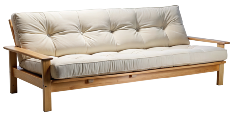 Elegant Light Beige Upholstered Sofa with Light Wood Frame Modern Minimalist Design Comfortable Seating
