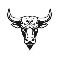 A bull logo with powerful horns. Animal icon template. Aggressive and dynamic style symbolizing strength, courage and fortitude. Animal head, horned beast, strong symbol