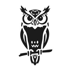 Owl logo. Bird icon template. Detailed pattern, strict look, symbol of wisdom, intelligence, protection, suitable for branding and design. Tribal owl, vector owl, owl emblem