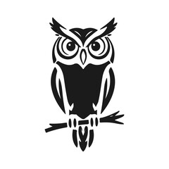Owl logo. Bird icon template. Detailed pattern, strict look, symbol of wisdom, intelligence, protection, suitable for branding and design. Tribal owl, vector owl, owl emblem