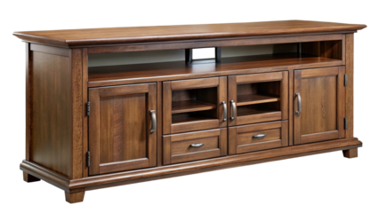 Dark Brown Wooden Media Console with Storage Cabinets and Drawers for Entertainment Center