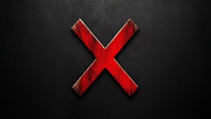 Obraz premium A glossy red cross, isolated on a dark background, indicating disapproval, error, or cancellation