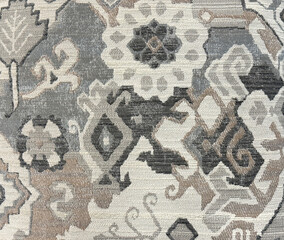 Close up of classic floral and ornamental texture in random flower and leaves pattern. Fabric and...