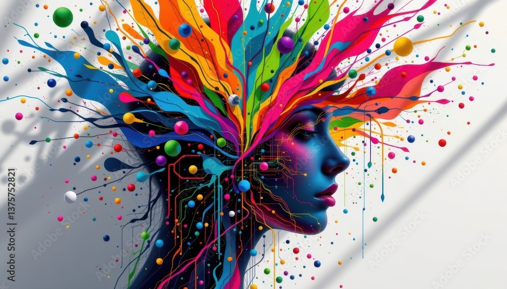 Poster light and shadow play focus on the contrast of light and shadow in a colorful abstract head, highlig