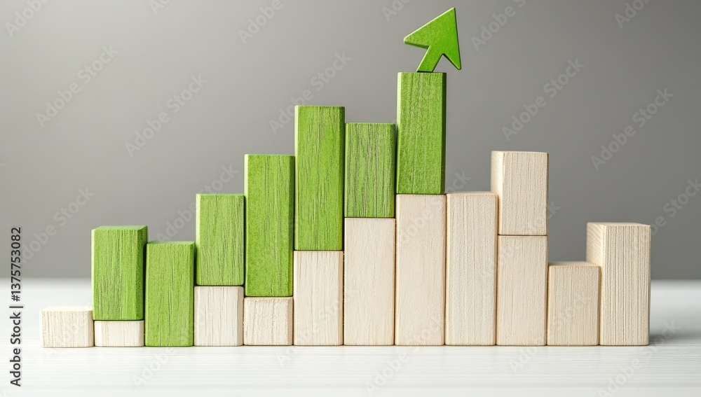 Poster a bar graph in green and white with an upward arrow, representing growth or progress. this is a meta