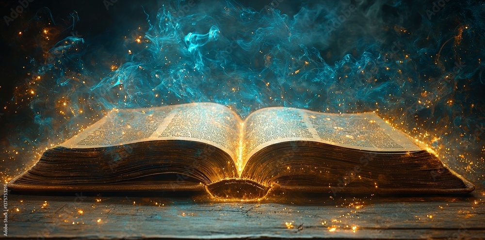 Poster digital book of the future symbolizing wisdom knowledge and modern understanding through a magical p