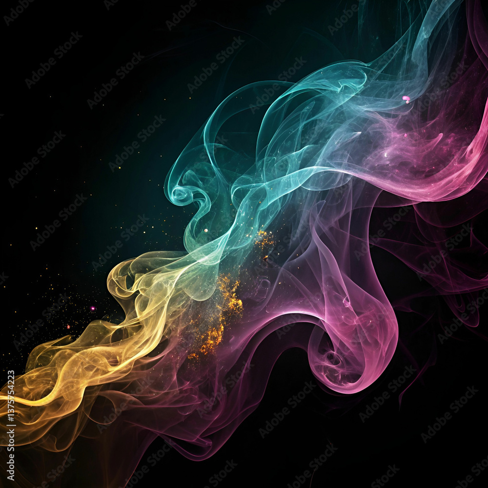 Aufkleber a dynamic background featuring swirling, semi-transparent shapes in vibrant hues, creating a sense o